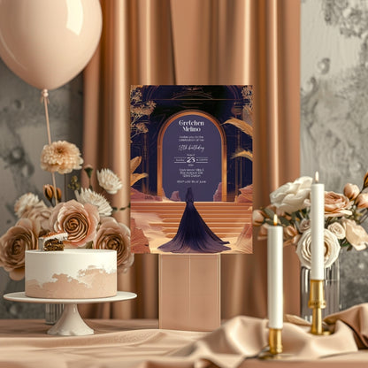 Elegant Oriental Fantasy Birthday Invitation - Purple and Gold Desert Design