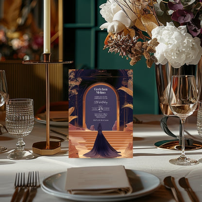 Elegant Oriental Fantasy Birthday Invitation - Purple and Gold Desert Design
