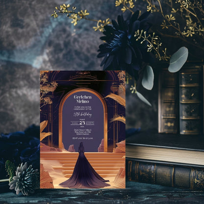 Elegant Oriental Fantasy Birthday Invitation - Purple and Gold Desert Design