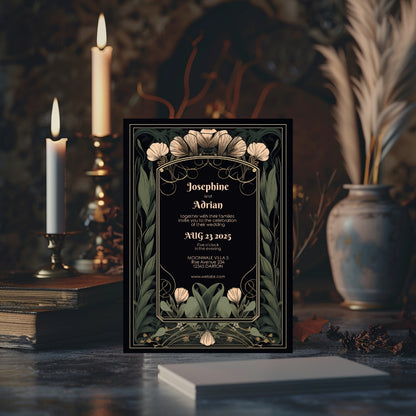 Floral Art Deco Gothic Wedding Invitation