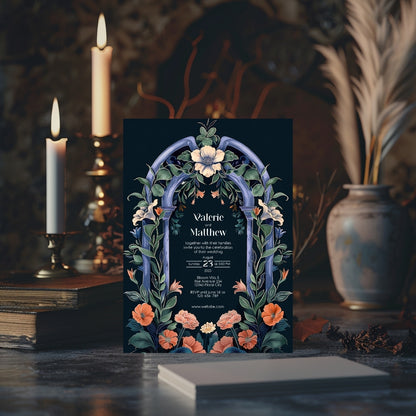 Enchanted Colorful Gothic Folk Garden Wedding Invitation