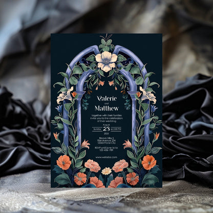 Enchanted Colorful Gothic Folk Garden Wedding Invitation