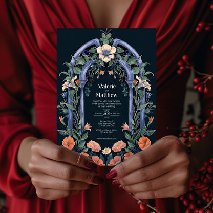 Enchanted Colorful Gothic Folk Garden Wedding Invitation