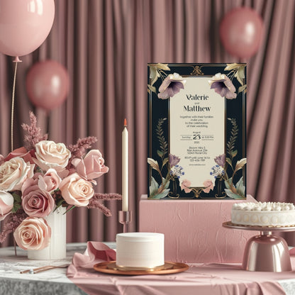Dark Noble Vintage Floral Wedding Invitation