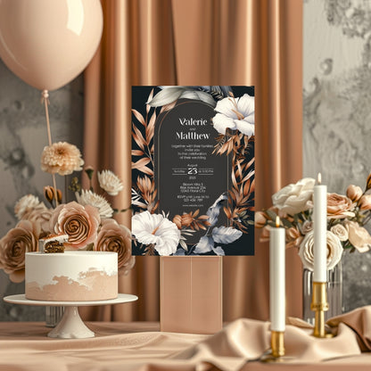 Dark Dry Floral Fall Wedding Invitation