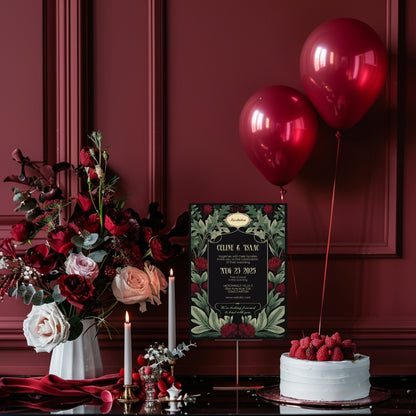 Red Floral Garden Vintage Wedding Invitation