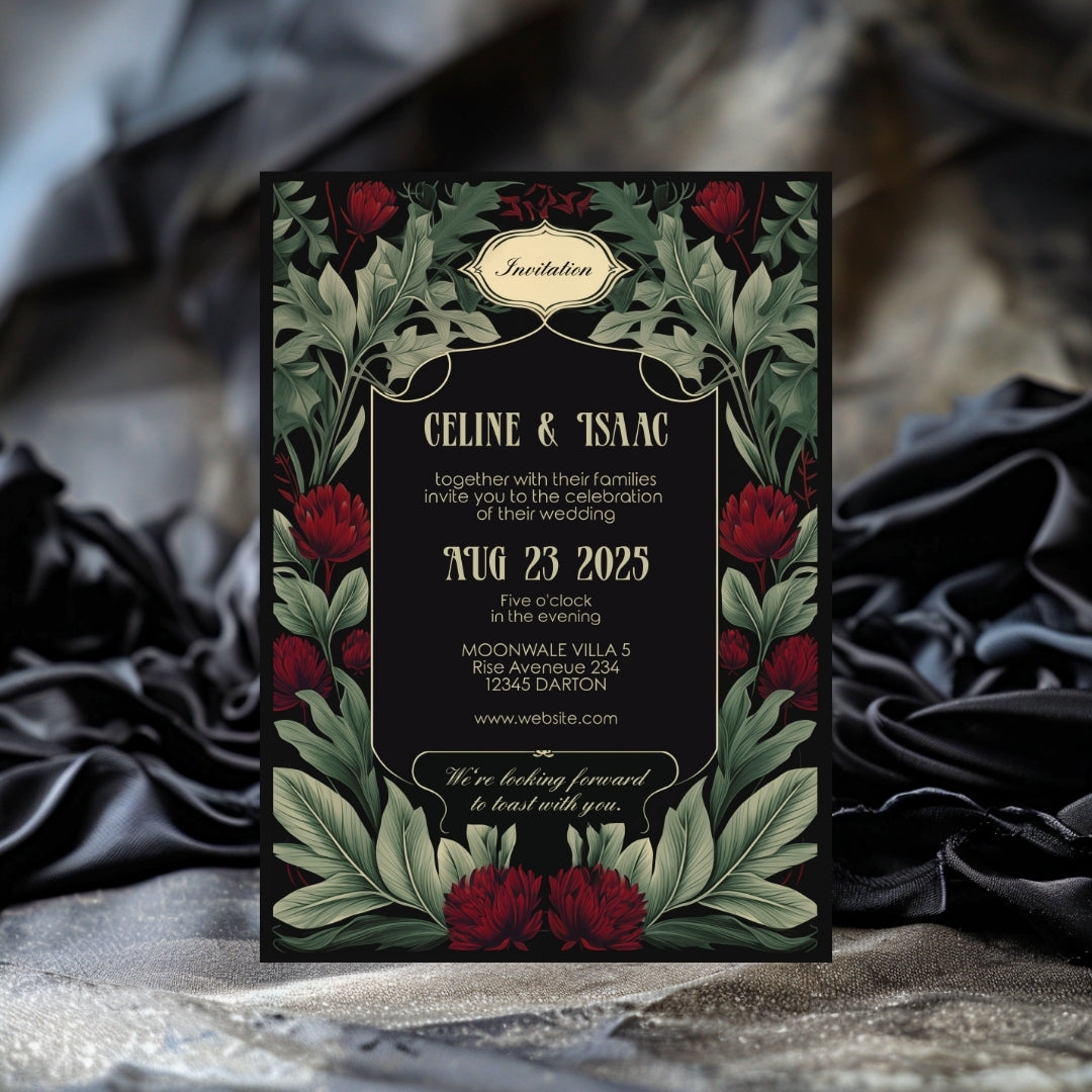Red Floral Garden Vintage Wedding Invitation