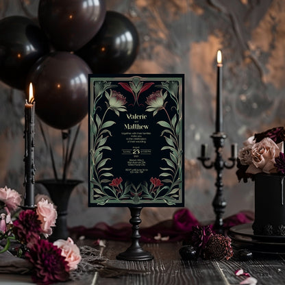 Red Floral Gothic Wedding Invitation