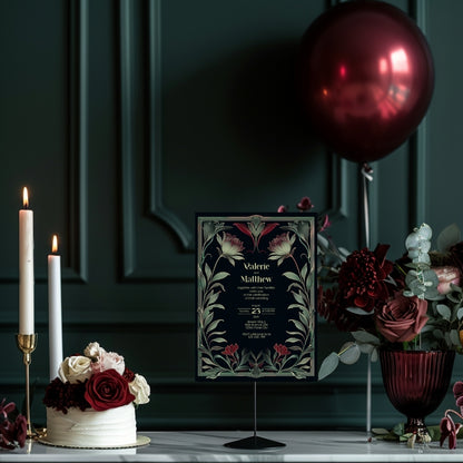 Red Floral Gothic Wedding Invitation