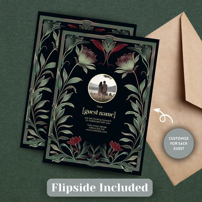 Red Floral Gothic Wedding Invitation