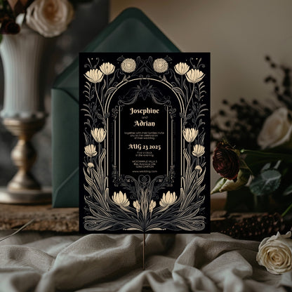 Romantic Floral Gothic Wedding Invitation