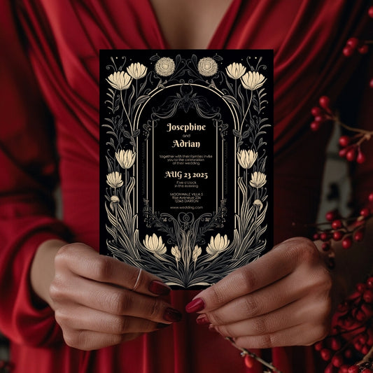 Romantic Floral Gothic Wedding Invitation