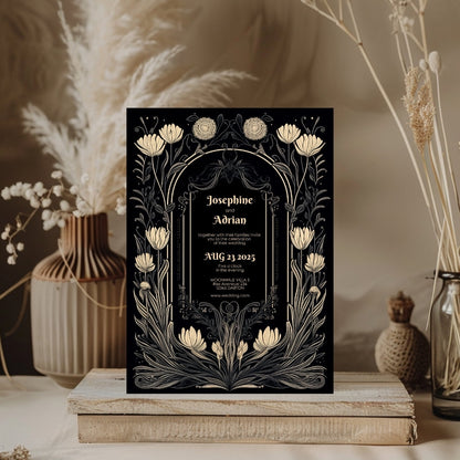 Romantic Floral Gothic Wedding Invitation