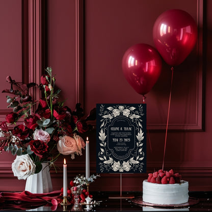 Floral Gothic Crest Wedding Invitation