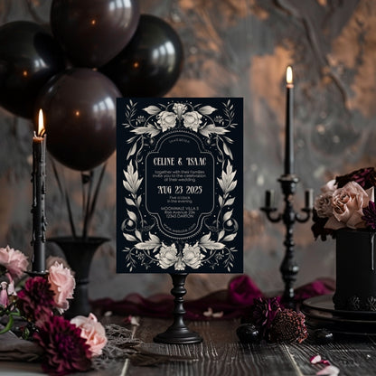 Floral Gothic Crest Wedding Invitation