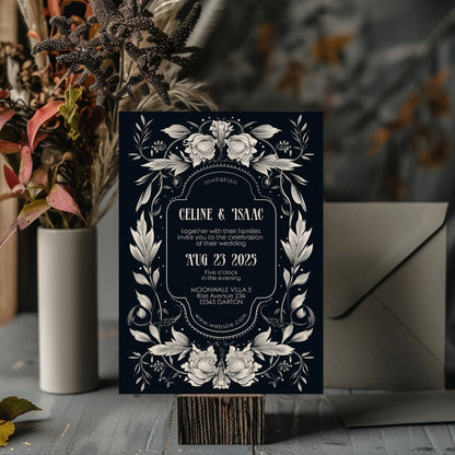 Floral Gothic Crest Wedding Invitation