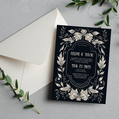 Floral Gothic Crest Wedding Invitation