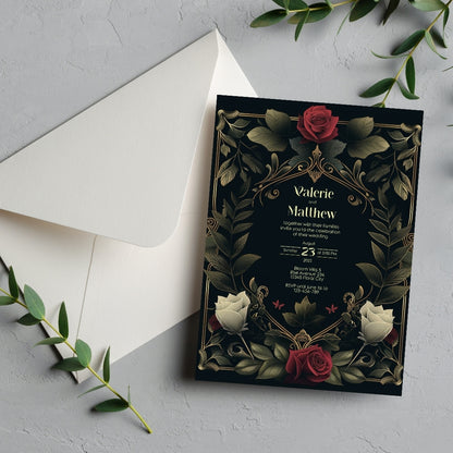 Red Rose Elegance Vintage Wedding Invitation