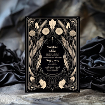 Mystical Gothic Dry Florals Wedding Invitation