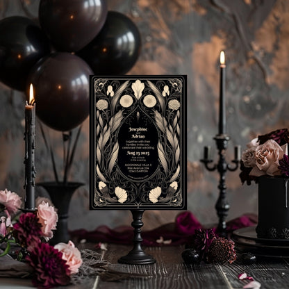 Mystical Gothic Dry Florals Wedding Invitation