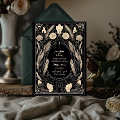 Mystical Gothic Dry Florals Wedding Invitation