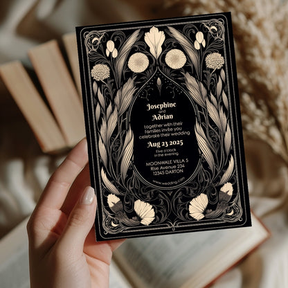 Mystical Gothic Dry Florals Wedding Invitation