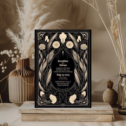 Mystical Gothic Dry Florals Wedding Invitation