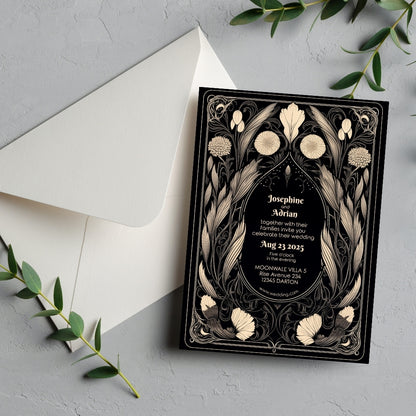 Mystical Gothic Dry Florals Wedding Invitation