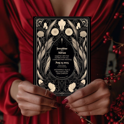 Mystical Gothic Dry Florals Wedding Invitation
