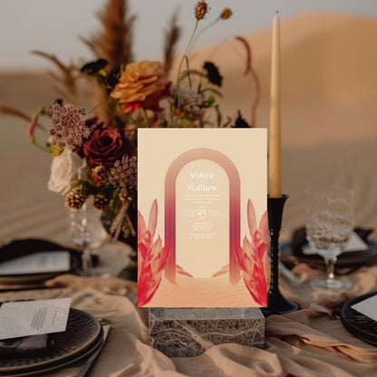 Red Florals Blush Dune Desert Arch Wedding Invitation