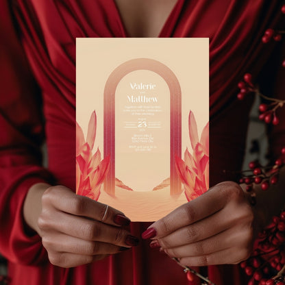 Red Florals Blush Dune Desert Arch Wedding Invitation