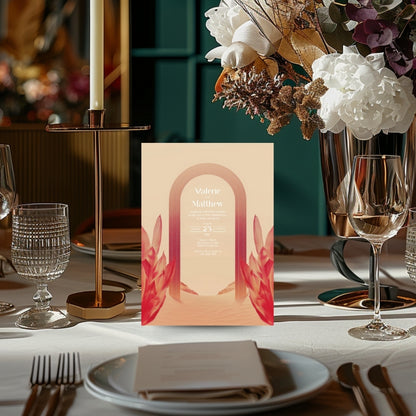 Red Florals Blush Dune Desert Arch Wedding Invitation