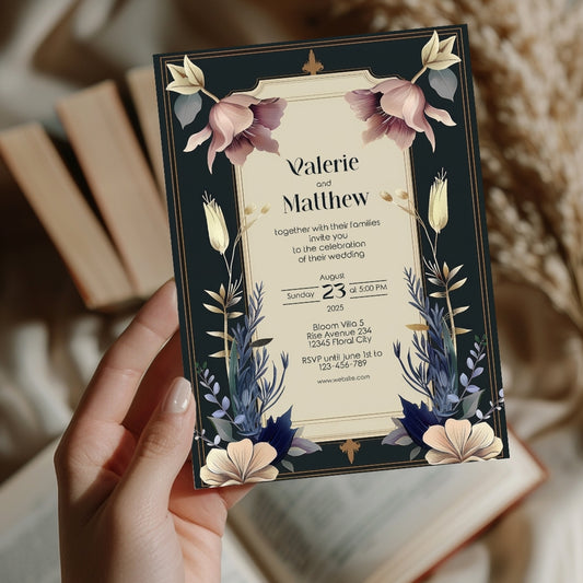 Vintage Royal Floral Frame Elegance Wedding Invitation