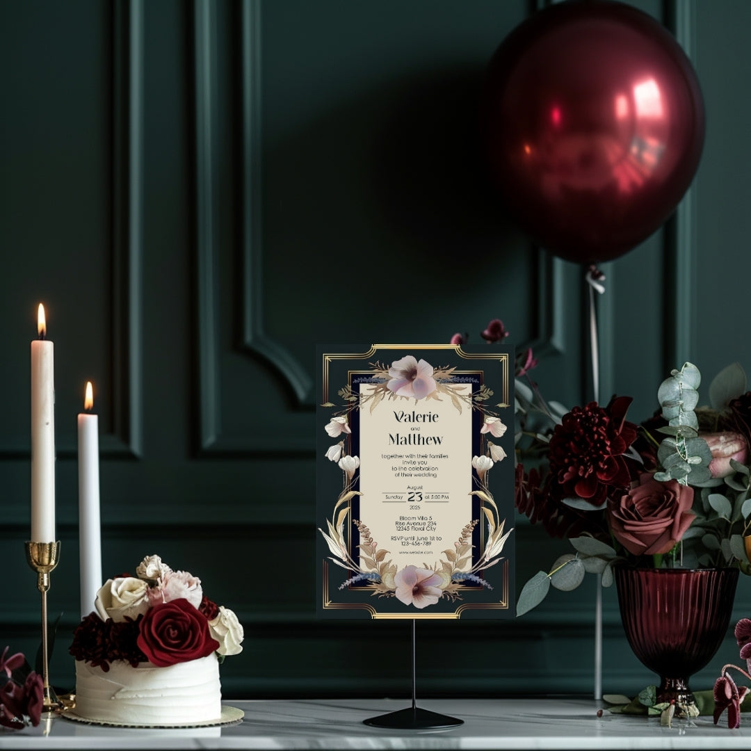 Dark Noble Vintage Floral Frame Wedding Invitation