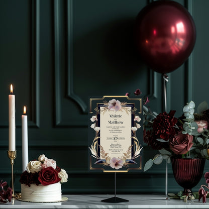 Dark Noble Vintage Floral Frame Wedding Invitation