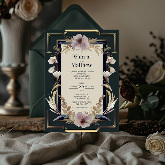 Dark Noble Vintage Floral Frame Wedding Invitation
