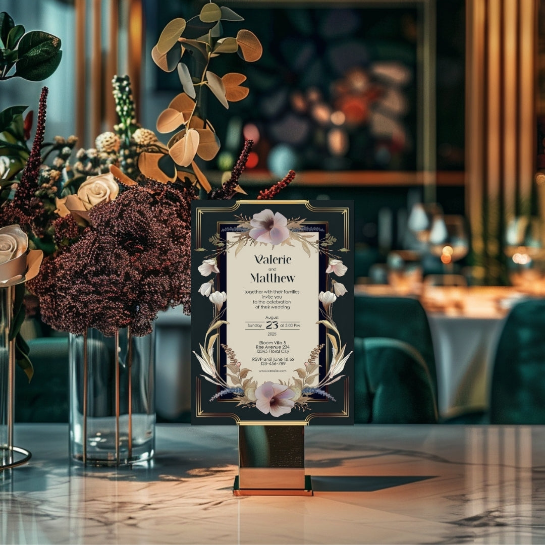Dark Noble Vintage Floral Frame Wedding Invitation