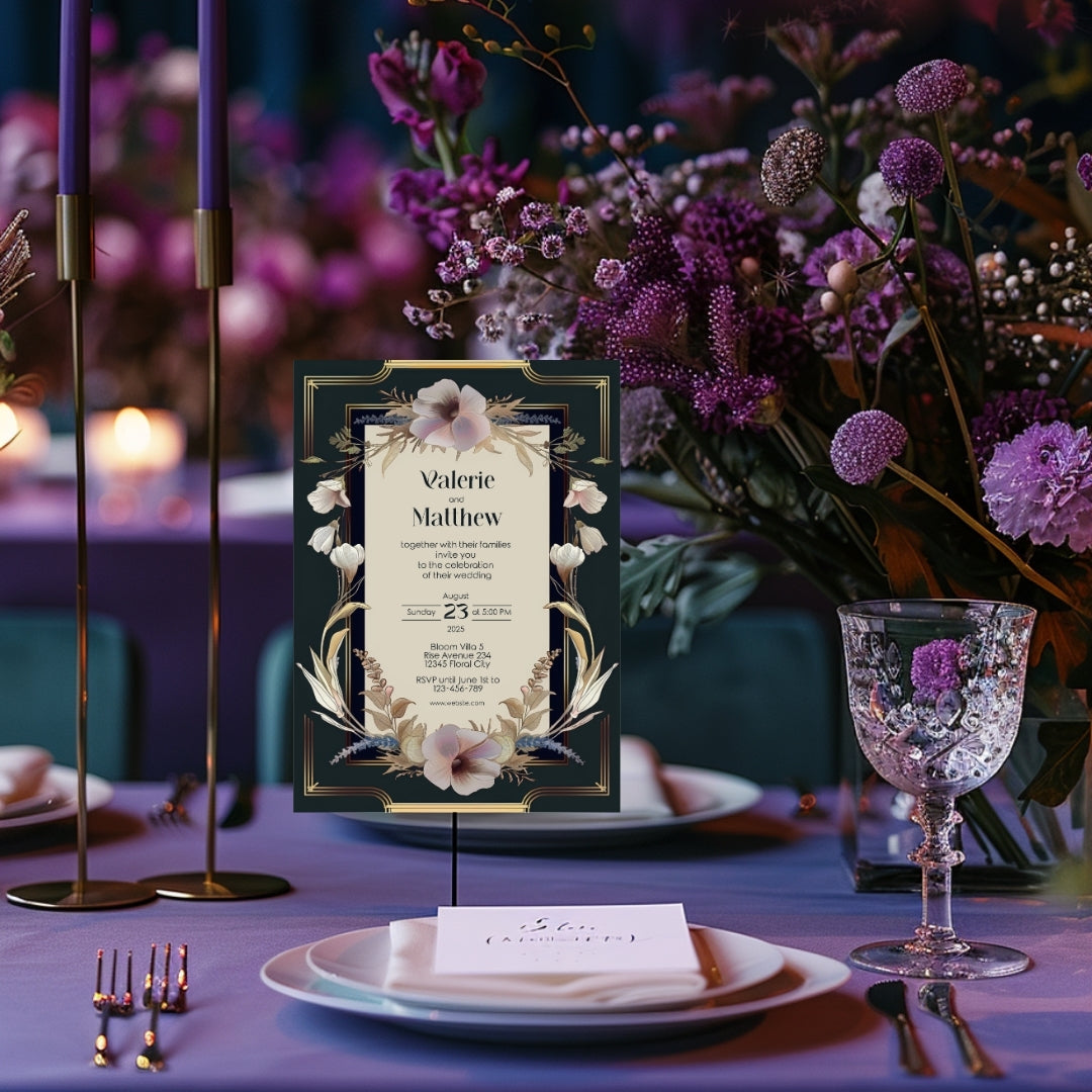 Dark Noble Vintage Floral Frame Wedding Invitation