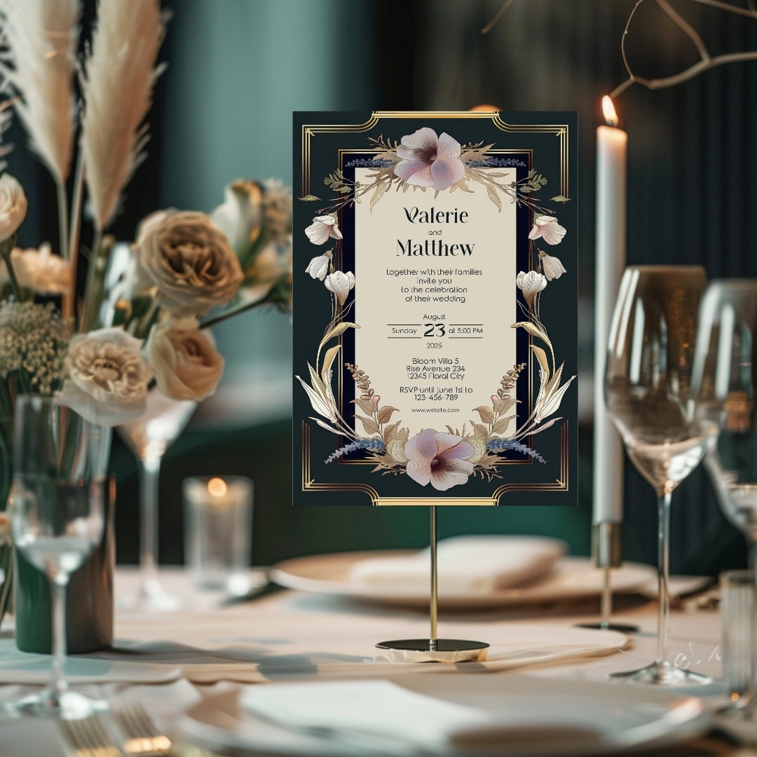 Dark Noble Vintage Floral Frame Wedding Invitation