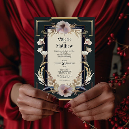 Dark Noble Vintage Floral Frame Wedding Invitation
