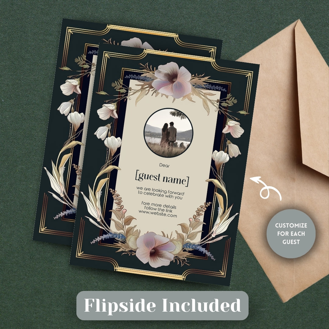 Dark Noble Vintage Floral Frame Wedding Invitation