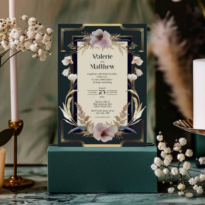 Dark Noble Vintage Floral Frame Wedding Invitation