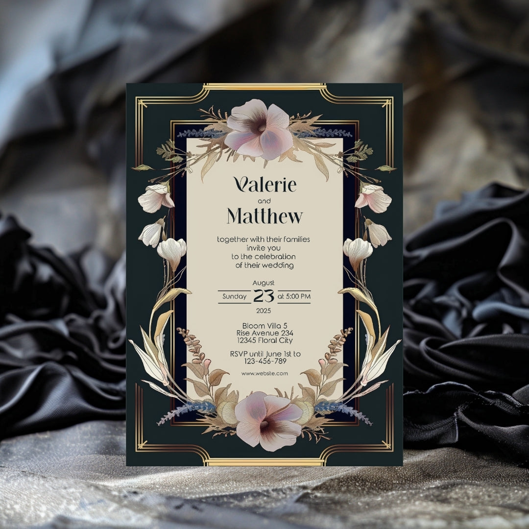 Dark Noble Vintage Floral Frame Wedding Invitation