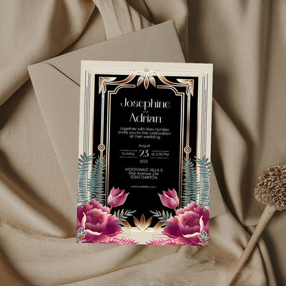 Floral Bouquet Art Deco Wedding Invitation