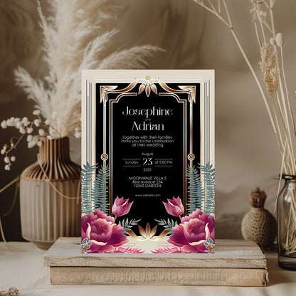 Floral Bouquet Art Deco Wedding Invitation