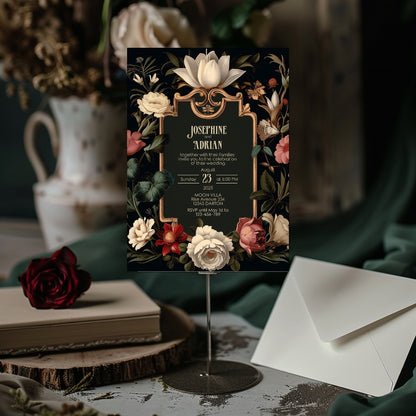 Elegant Vintage Dark Baroque Wedding Invitation