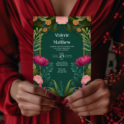 Vivid Floral Vintage Garden Wedding Invitation
