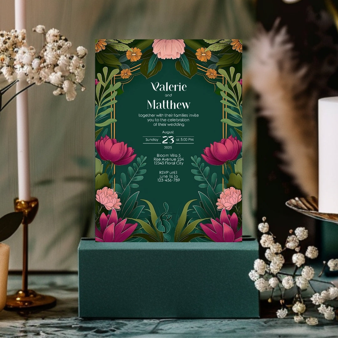 Vivid Floral Vintage Garden Wedding Invitation