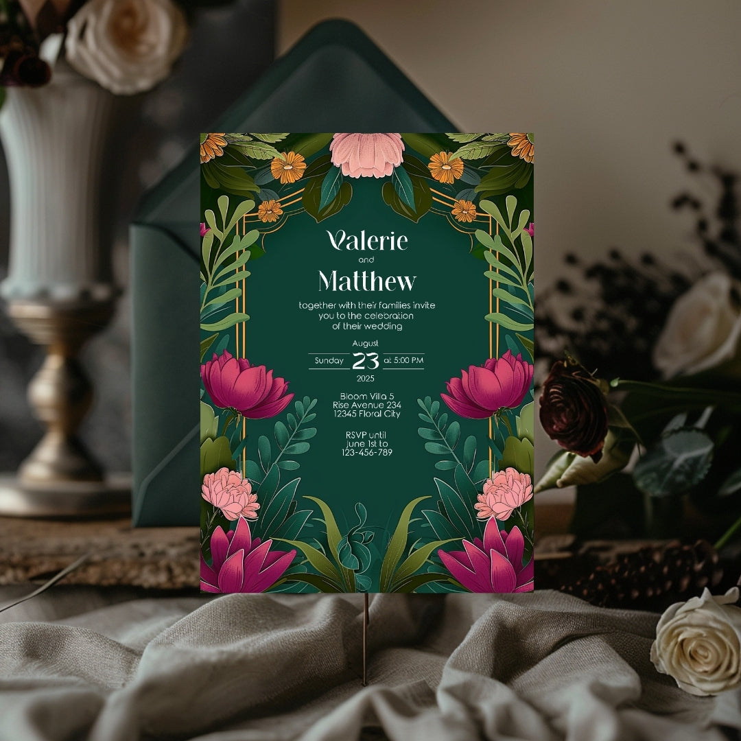 Vivid Floral Vintage Garden Wedding Invitation