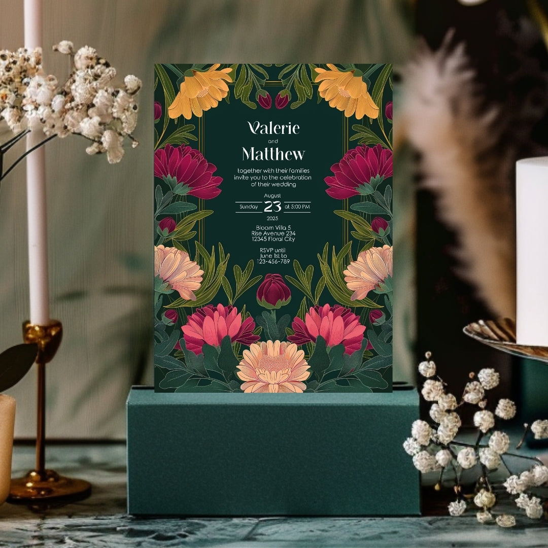 Vivid Flower Vintage Garden Wedding Invitation